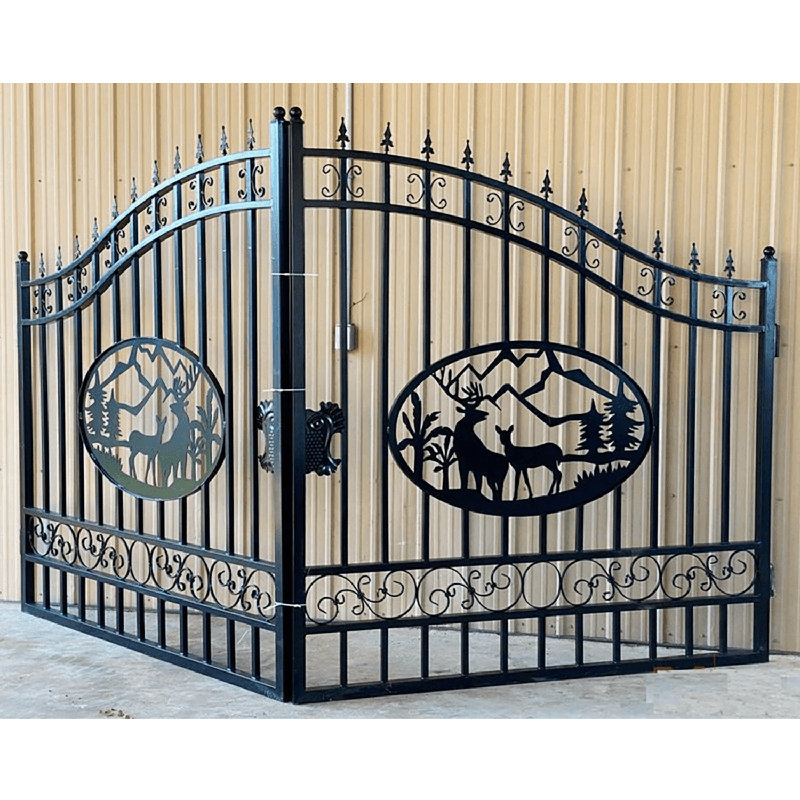 Chery Industrial 14 ft. W Steel Dual Swing Driveway Gate - DEER